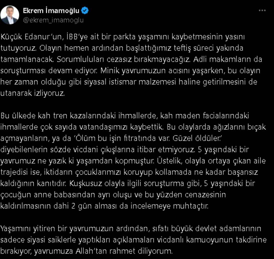ekrem-imamoglu-5-yasindaki-edanur-gezerin-hayatini-kaybetmesiyle-ilgili-olarak-sosyal-medya-hesabindan-aciklama-yapti-imamoglu-sorumlularin-cezasiz-kalmayacagini-belirtti
