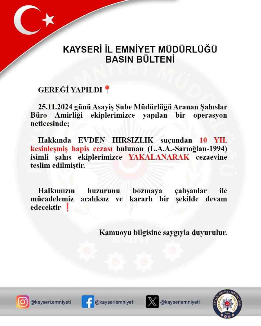 kayseride-evden-hirsizlik-sucundan-aranan-ve-hakkinda-10-yil-hapis-cezasi-bulunan-laa-adli-kadin-gerceklestirilen-operasyonla-yakalanarak-cezaevine-gonderildi