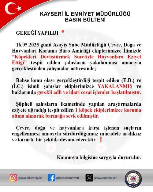 kayseride-kopek-dovusturerek-hayvana-eziyet-eden-2-sahis-polis-ekiplerince-yakalandi-sahislar-hakkinda-adli-ve-idari-islem-baslatilirken-eziyet-goren-kopek-barinaga-teslim-edildi