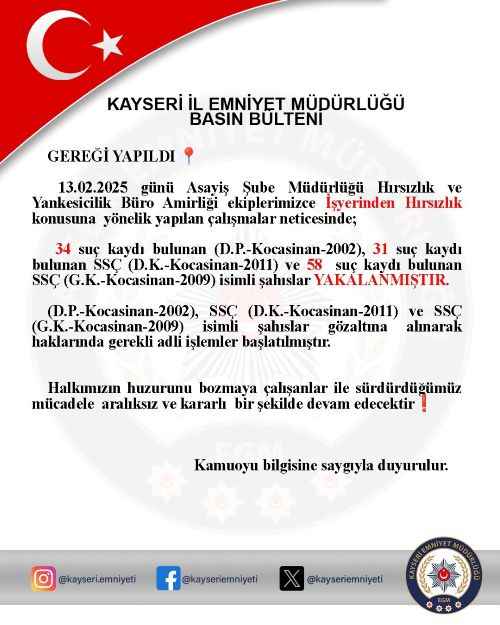 hirsizlara-darbe-kayseride-123-suc-kaydi-bulunan-3-supheli-yakalandi-emniyet-operasyonlarini-surduruyor