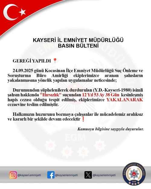 kayseride-polis-ekiplerinin-dikkati-sayesinde-hirsizlik-sucundan-12-yil-53-ay-38-gun-kesinlesmis-hapis-cezasi-bulunan-firari-yakalanarak-cezaevine-teslim-edildi