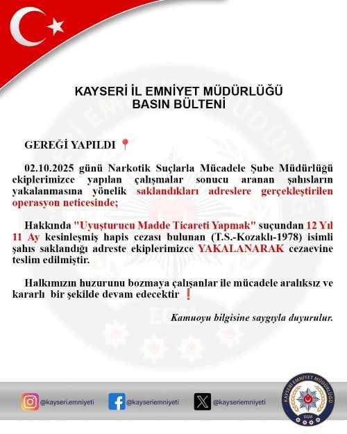 uyusturucu-madde-ticareti-sucundan-kesinlesmis-cezasi-bulunan-firari-hukumlu-kayseri-polisi-tarafindan-duzenlenen-operasyonla-kiskivrak-yakalandi