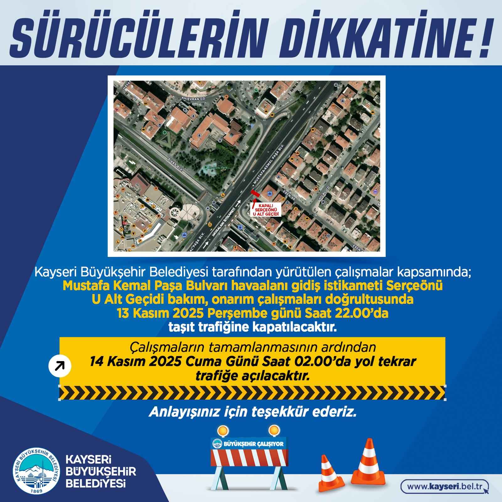 kayseri-haber-serceonu-u-alt-gecidi-13-kasim-persembe-gecesi-2200den-14-kasim-sabahi-0200ye-kadar-trafige-kapali-olacak