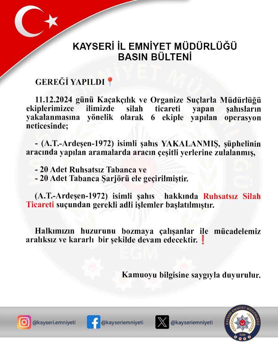 kayseride-silah-kacakcilarina-yonelik-duzenlenen-operasyonunda-arac-icerisine-gizlenmis-cok-sayida-silah-ve-sarjor-bulundu