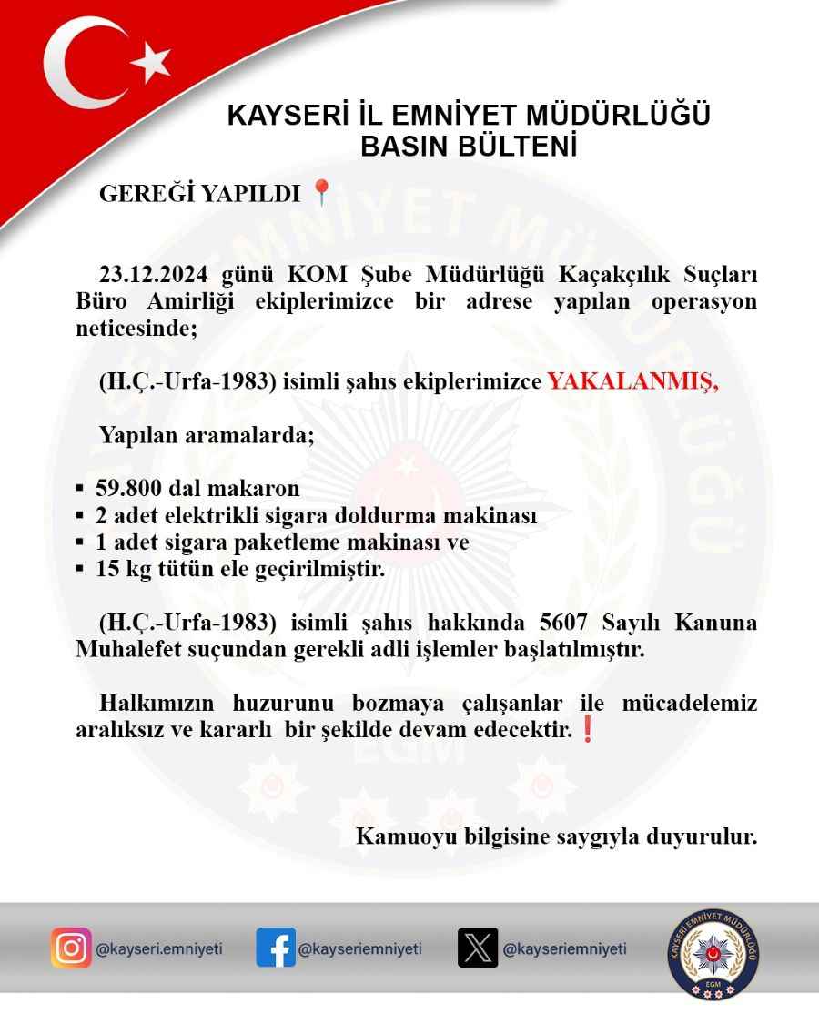 kayseride-duzenlenen-operasyonda-59800-dal-kacak-makaron-sigara-doldurma-ve-paketleme-makineleri-ele-gecirildi-supheli-sahis-hakkinda-adli-islem-baslatildi