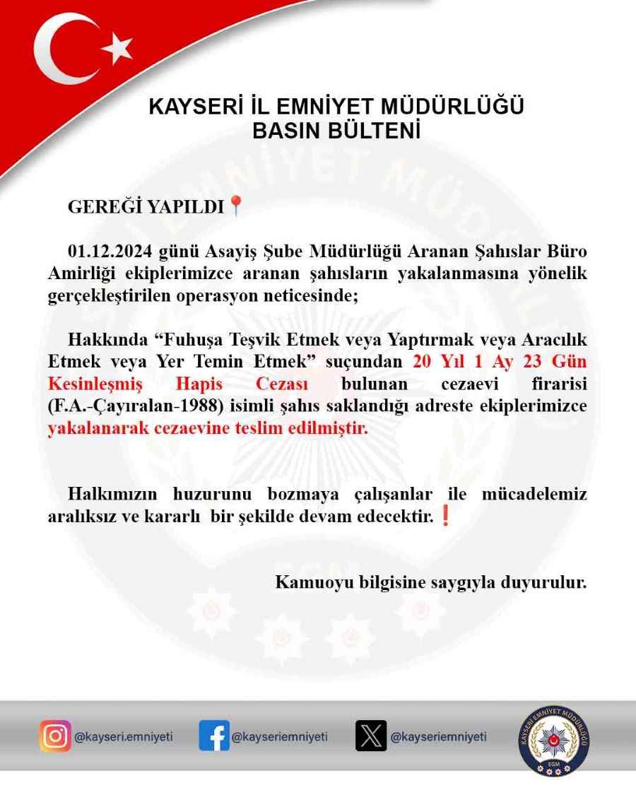 kayseride-hakkinda-kesinlesmis-20-yil-hapis-cezasi-bulunan-cezaevi-firarisi-fa-asayis-sube-mudurlugu-ekiplerinin-basarili-operasyonu-ile-yakalanarak-cezaevine-teslim-edildi