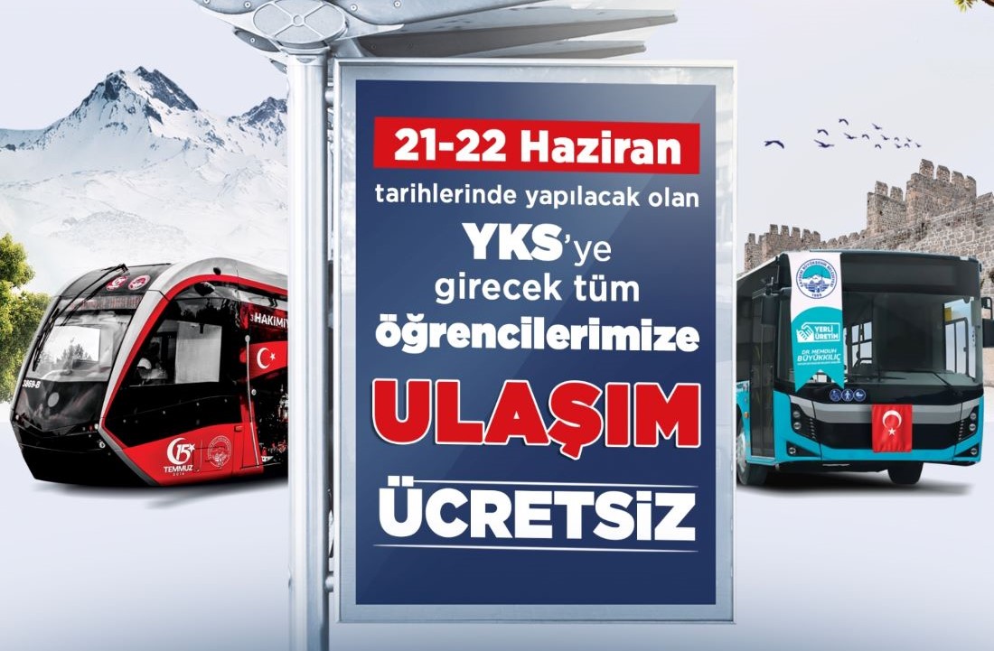 Kayseri Büyükşehir Belediyesi tarafından yapılan açıklamada, 21-22 Haziran tarihlerinde sınava girecek adaylar için toplu taşımanın ücretsiz olacağı, sınav süresince ek seferlerle ulaşımda kolaylık sağlanacağı duyuruldu.