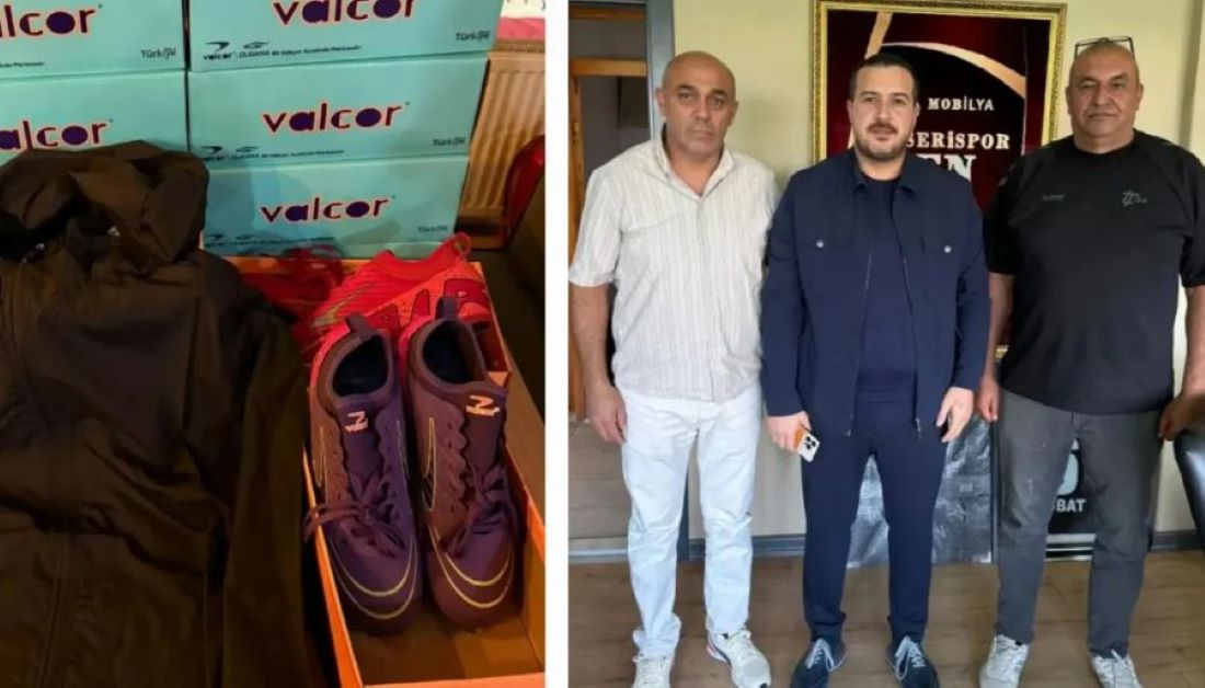 Kayseri temsilcisi Erciyes 38 Futbol Kulübü, Nevşehir 1. Amatör Küme ekiplerinden Hacıbektaşgücü’ne krampon ve yağmurluk desteğinde bulundu