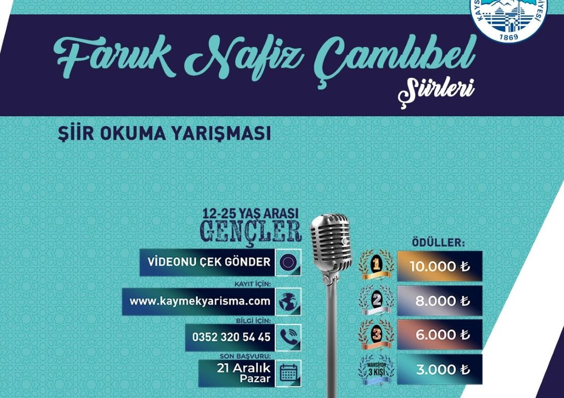 Kayseri Büyükşehir Belediyesi yine öğrenciler için güzel bir yarışmaya daha imza atıyor. Genç öğrenciler için Faruk Nafiz Çamlıbel’in şiirlerinin seslendirileceği ödüllü yarışma başlıyor.