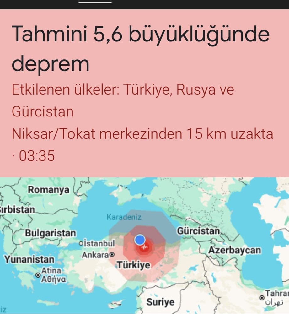 Tokat'ta Peş Peşe Deprem Meydana Geldi