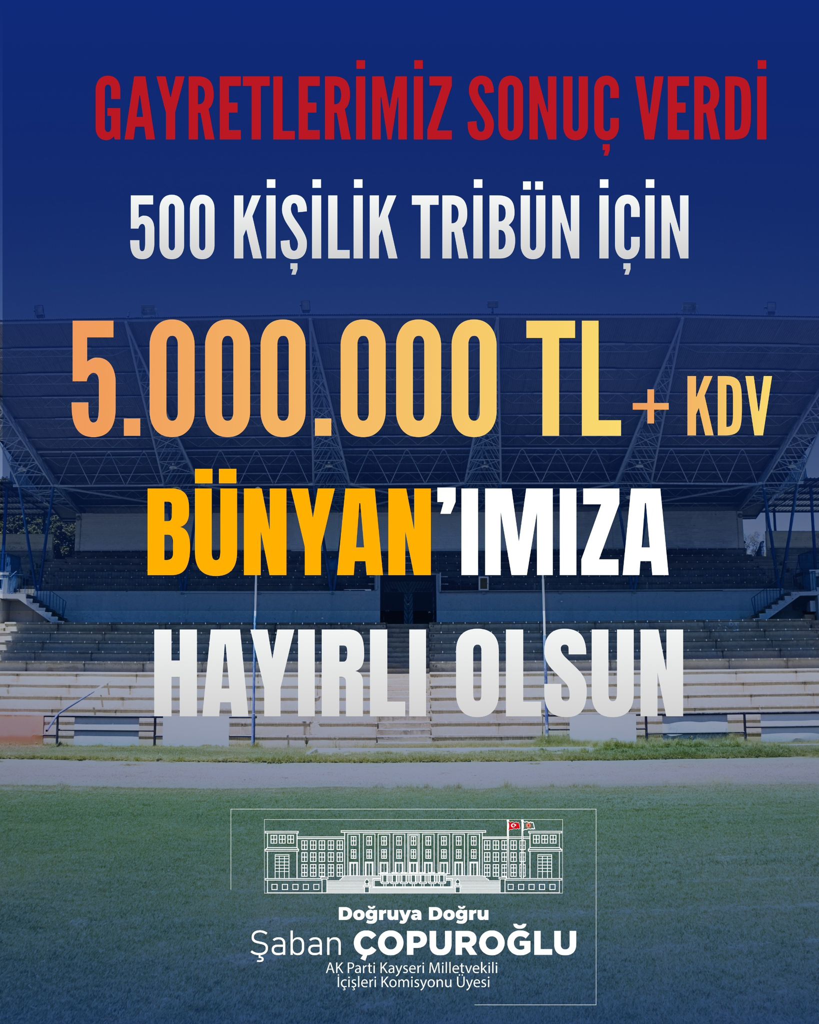 Bünyan spor altyapısına önemli yatırım! Vekil Çopuroğlu Duyurdu: 500 kişilik tribün için 5 milyon TL destek