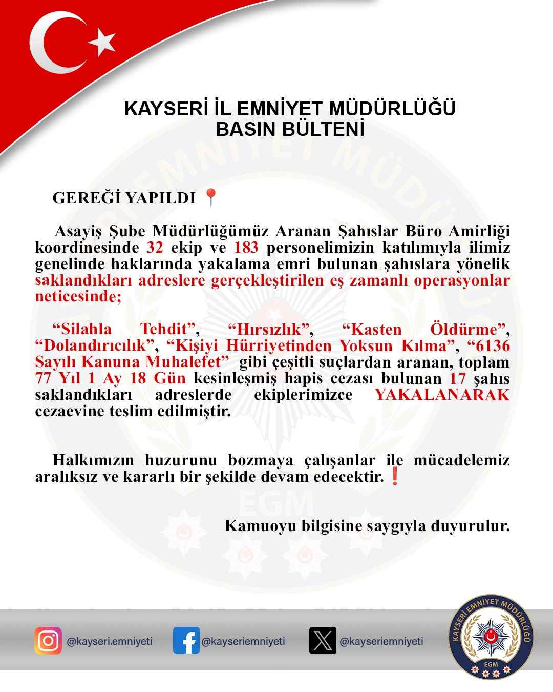 kayseride-cesitli-suclardan-hukumlu-17-firari-yakalandi-toplamda-77-yil-hapis-cezalari-bulunuyor