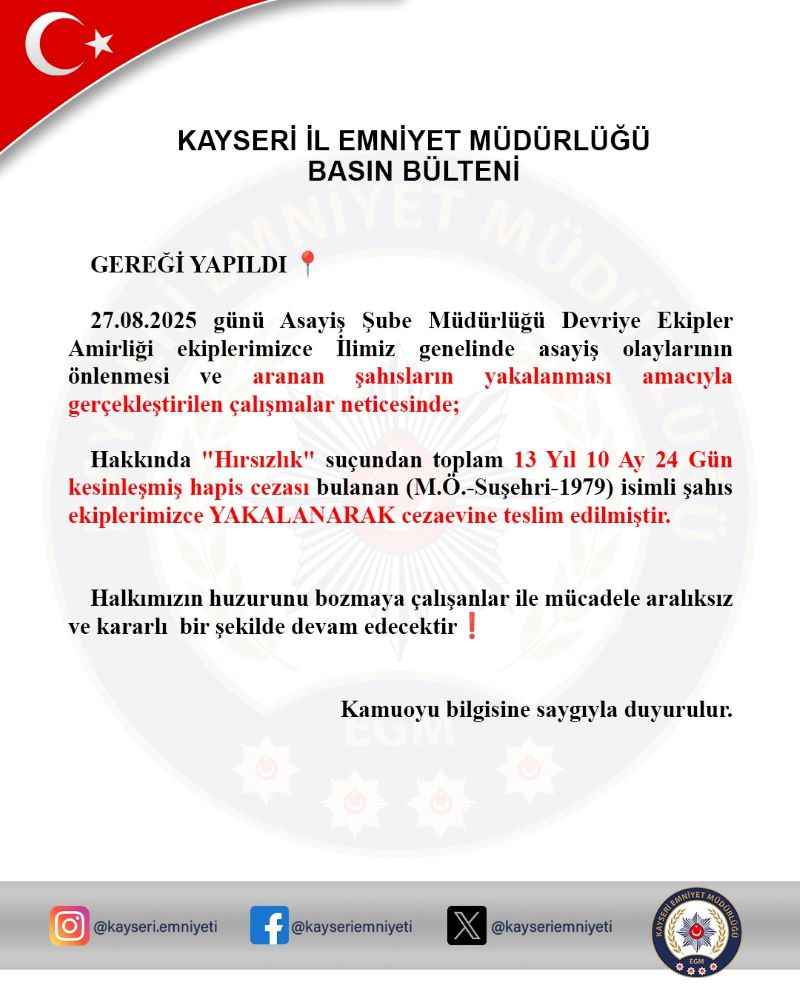 kayseride-hirsizlik-sucundan-kesinlesmis-13-yil-10-ay-24-gun-hapis-cezasi-bulunan-kadin-suclu-yakalandi