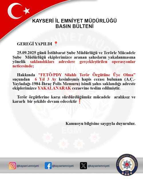 kayseride-hakkinda-fetopdy-silahli-teror-orgutune-uye-olma-sucundan-6-yil-3-ay-kesinlesmis-hapis-cezasi-bulunan-ihrac-polis-memuru-yakalandi