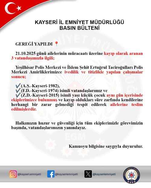 kayseride-ailelerinin-kayip-ihbarinda-bulundugu-3-kisi-polis-ekiplerinin-titiz-calismasiyla-kisa-surede-bulundu-kayip-vatandaslar-ve-kucuk-cocuk-sag-salim-ailelerine-teslim-edildi